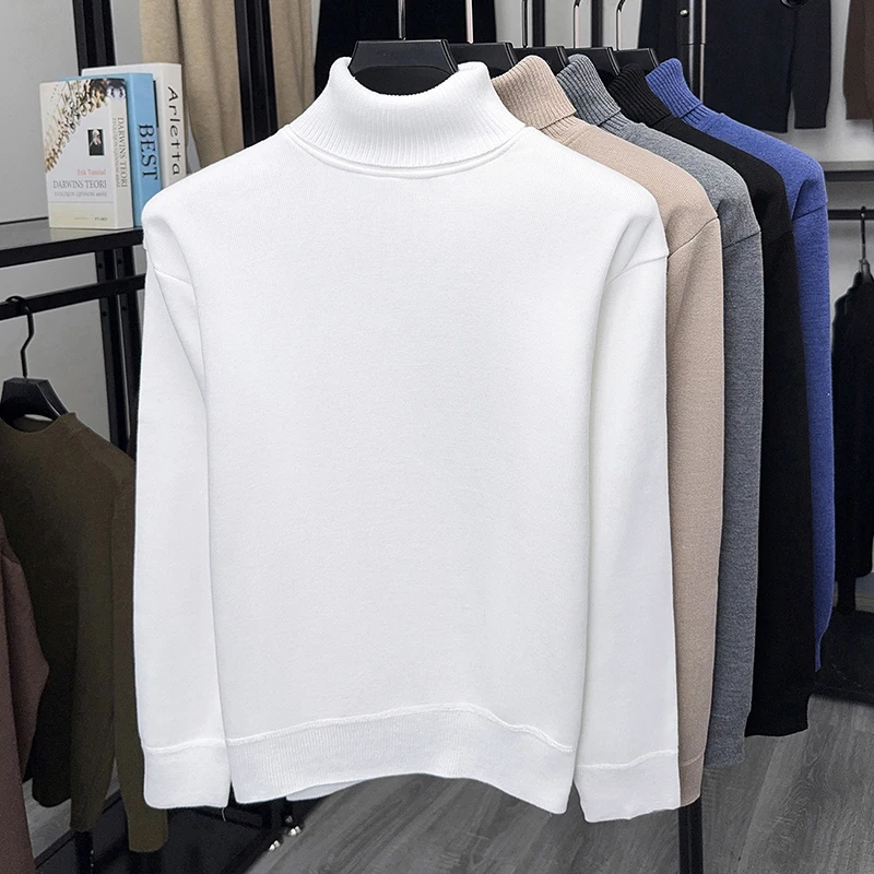 

2025 Men's solid color winter high neck with thick cashmere sweater men's knitted cashmere base sweater top