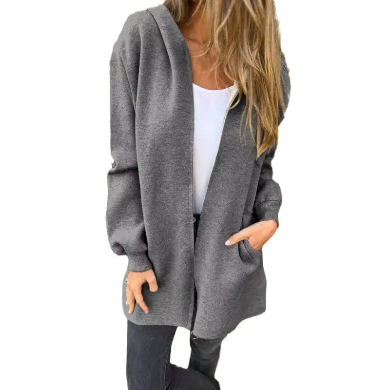 

Zagros Women's Casual Solid Color Single Breasted Hooded Hot Selling Jacket