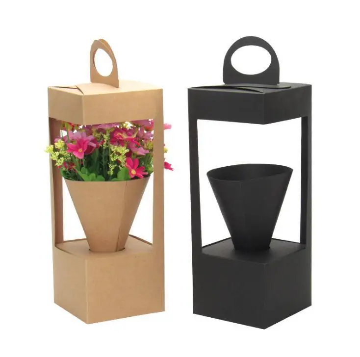 Flowers Packaging Gift Boxes Floral Gift Bag Lighthouse Design Creative Folding Floral Packing Box Black/brown Wholesale