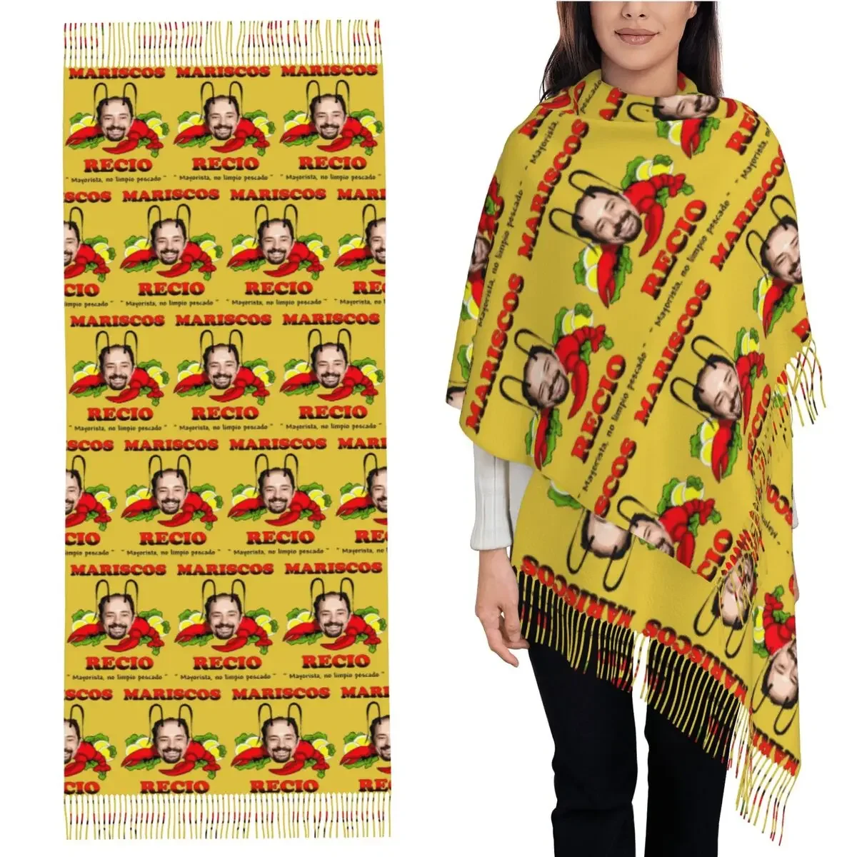 

Женский шарф с кисточками Antonio Recio, мягкие теплые шали и накидки, длинная осенне-зимняя шаль