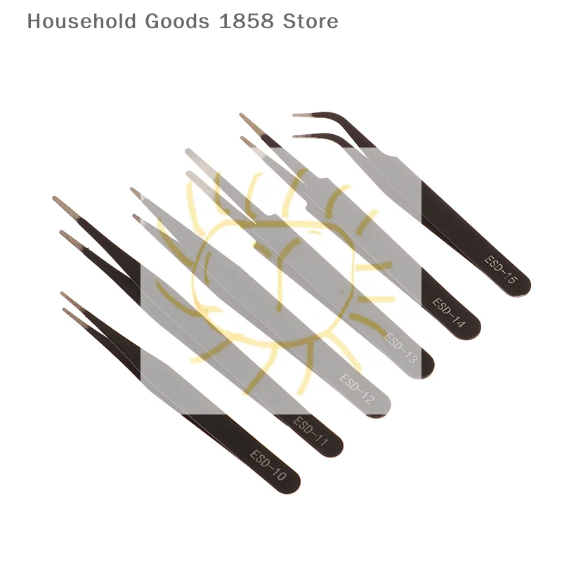 

Набор прецизионных антистатических пинцетов ESD - 6 шт. Прочный инструмент из нержавеющей стали для ремонта электроники и моделирования процессов, изгиба и остановки