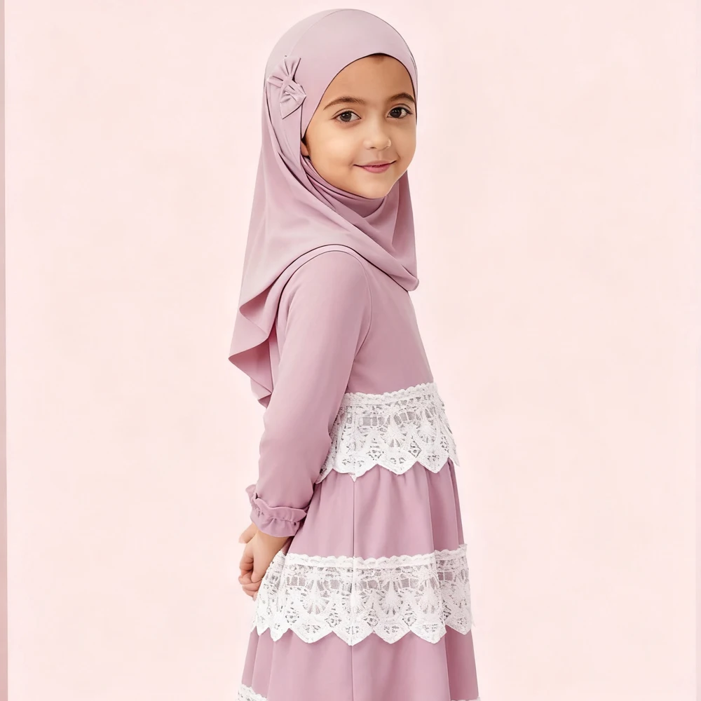 

2 шт., детский химар для девочек, Ид Джеллаба, Рамадан, исламская одежда, Дубай, Абая, Турция, кафтан, мусульманский хиджаб, платье, комплект молитвенной одежды, халат