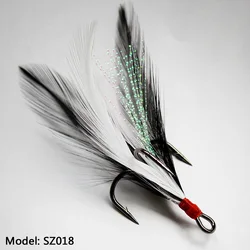 10pcs Treble Fishing Hook With Feather For Minnow Fly Fishing Lures Crankbaits Barbed Annular Sharpened Fishhook 10-3/0# sz018
