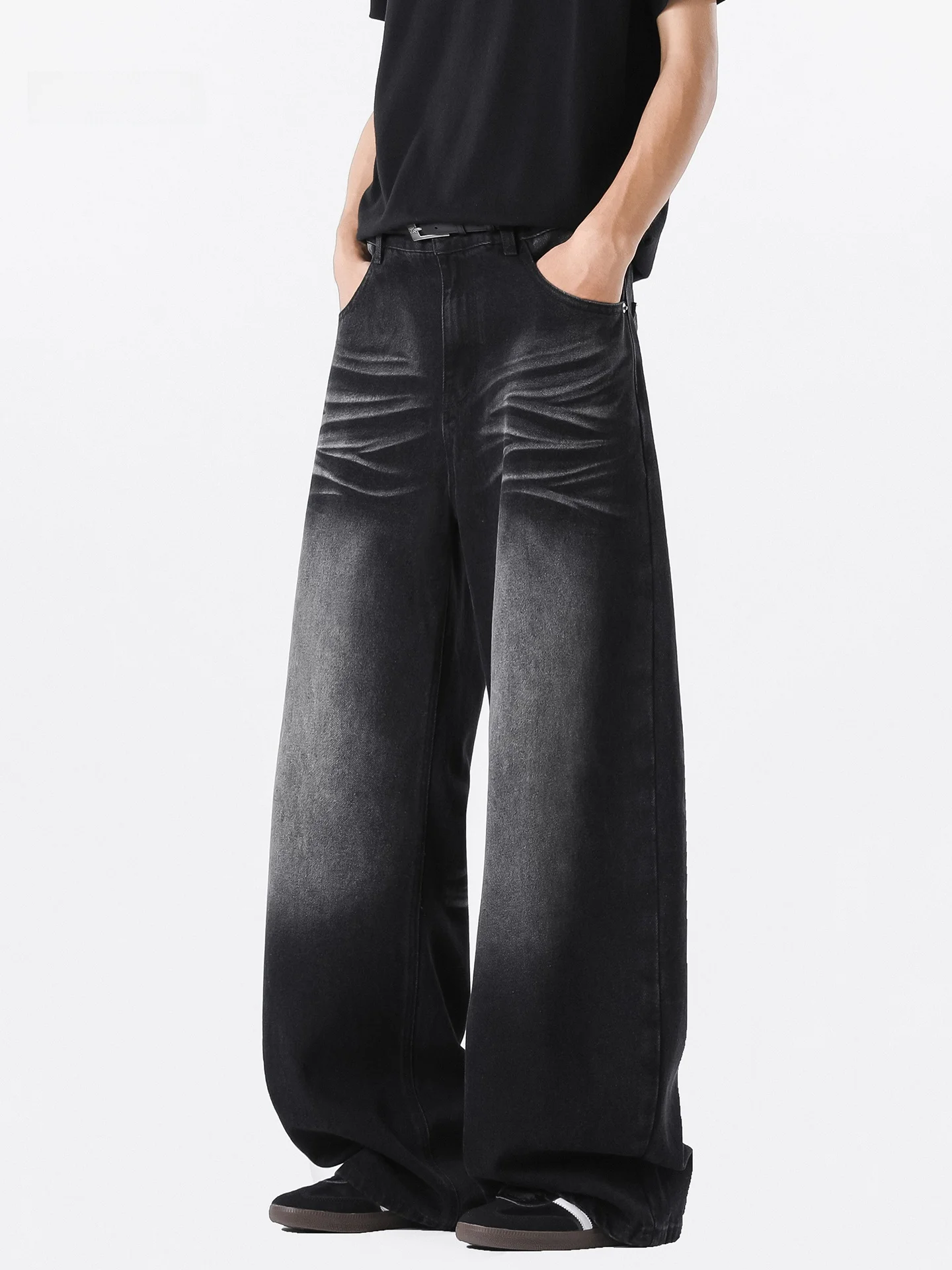 

Retro Washed Gradient Jeans Men's American High Street Vibe Straight Leg Wide Leg Casual Long Trousers Autumn