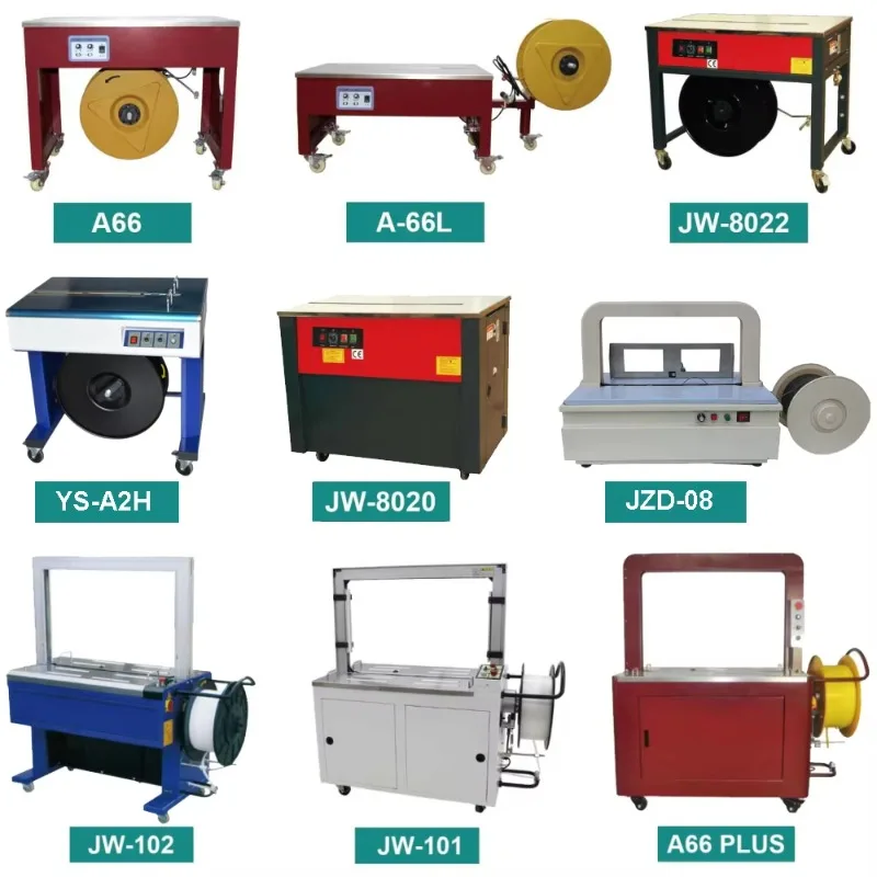 Fully Autom Plastic Pp Strap Band Belt Banding Carton Box Tying Side Bottom Seal Paper Rolls Automatic Strapping Machines