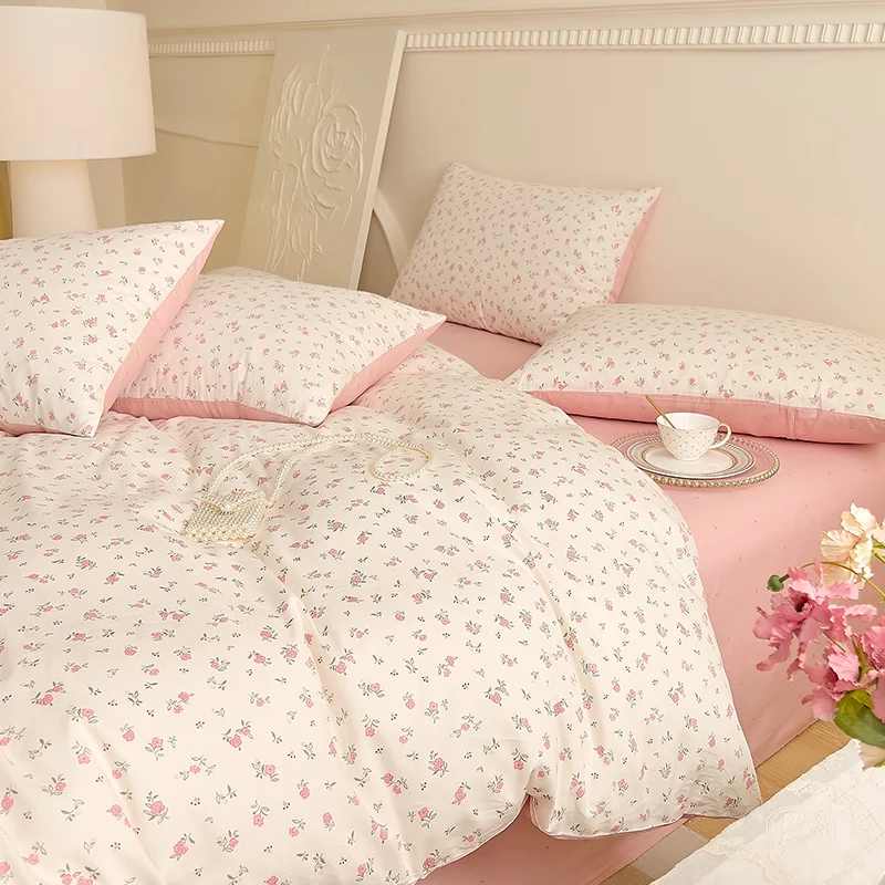100%Cotton Duvet Cover Flower Printed Quilt Cover for Girls Single/Double/Queen Size Pink funda nordica (without pillowcase)
