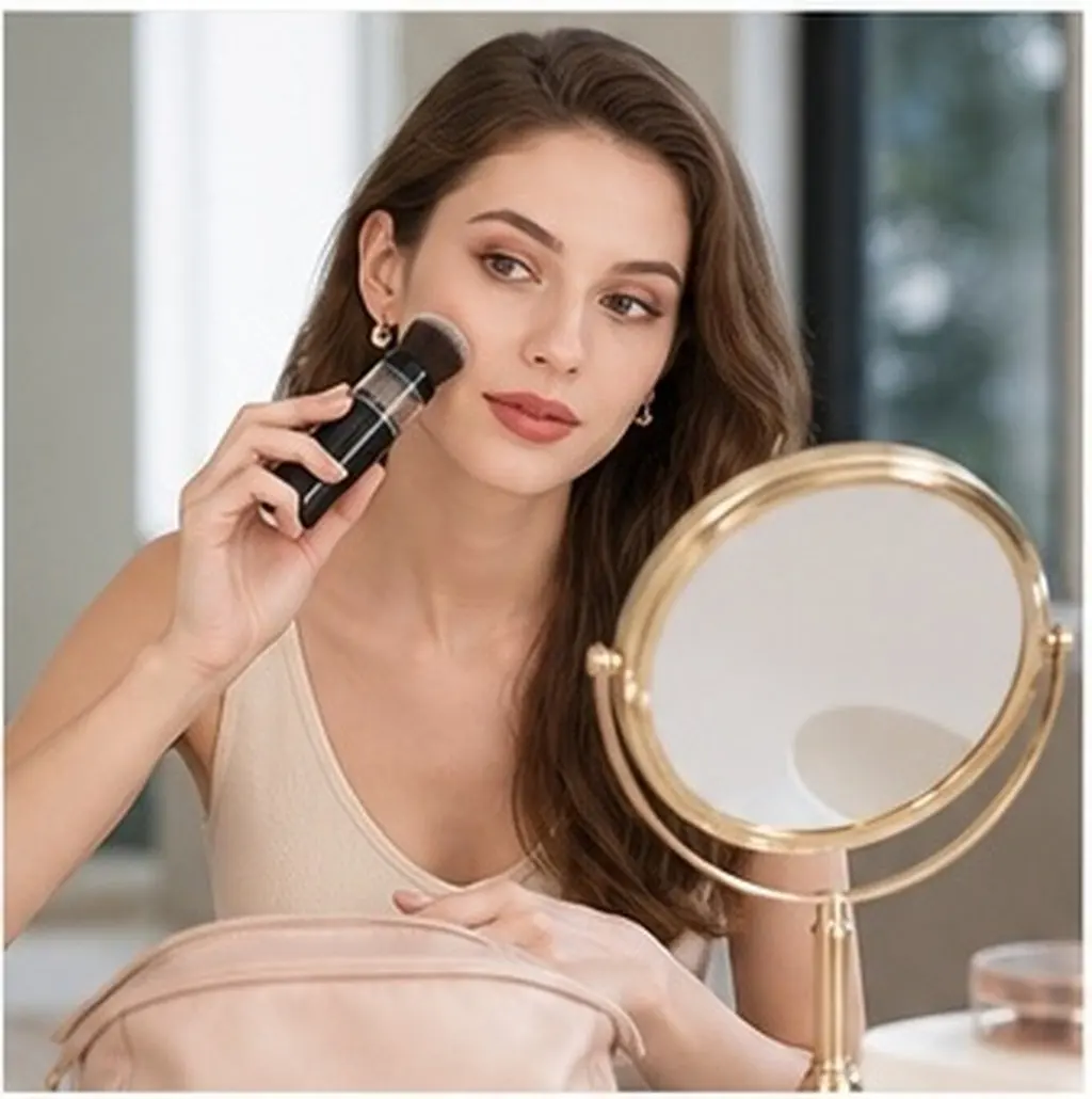 2Pcs Portable Powder Dispenser Brush Set – Soft High-Density Bristles for Foundation, Blush & Concealer