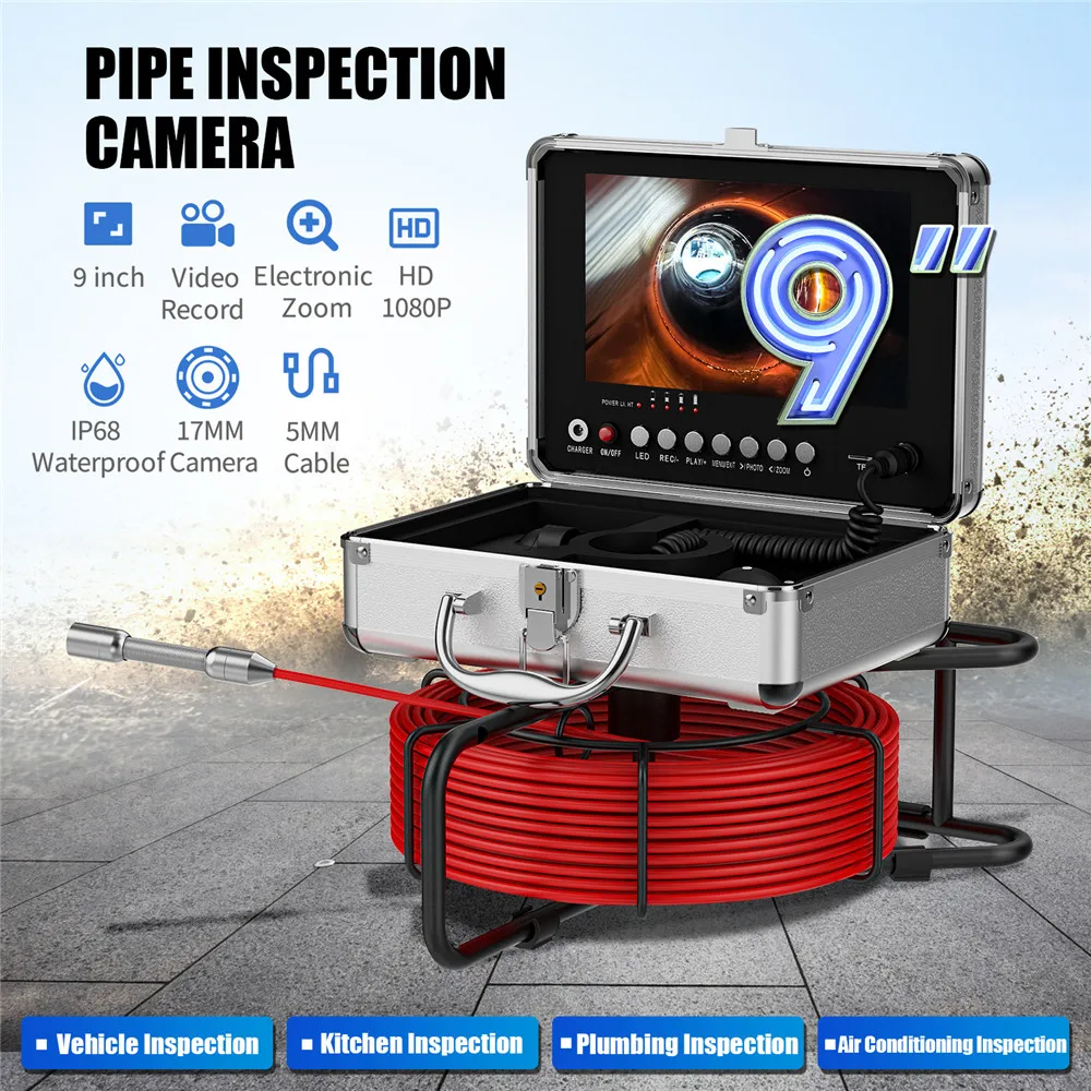 

MAOTEWANG Sewer Endoscope Camera with 9inch IPS 16G TF Card DVR Record Screen Drain Pipe Inspection Borescope IP68 17MM Camera