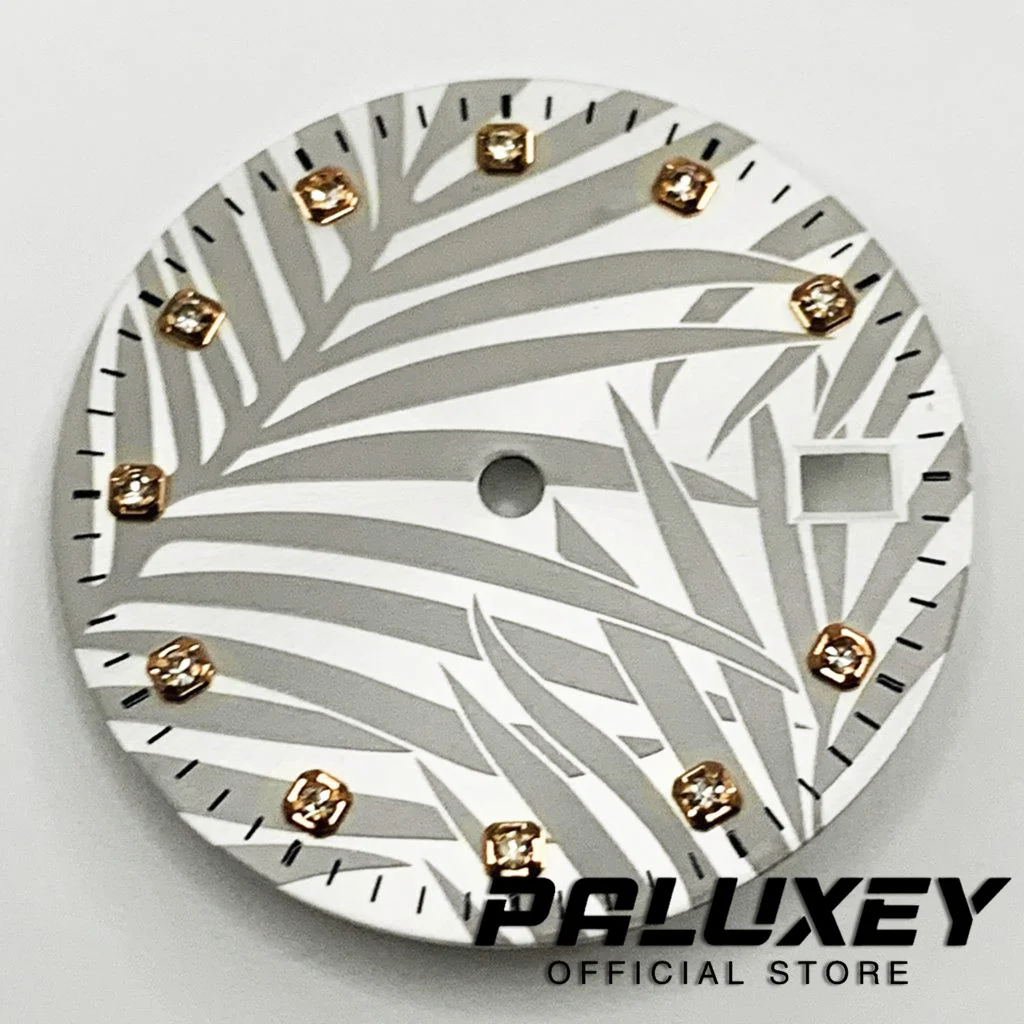 Nh35 28.5mm Sterile White Gray Watch Dial Rose Gold Mark Watch Faces For NH35 4R35 Movement Replacement Parts