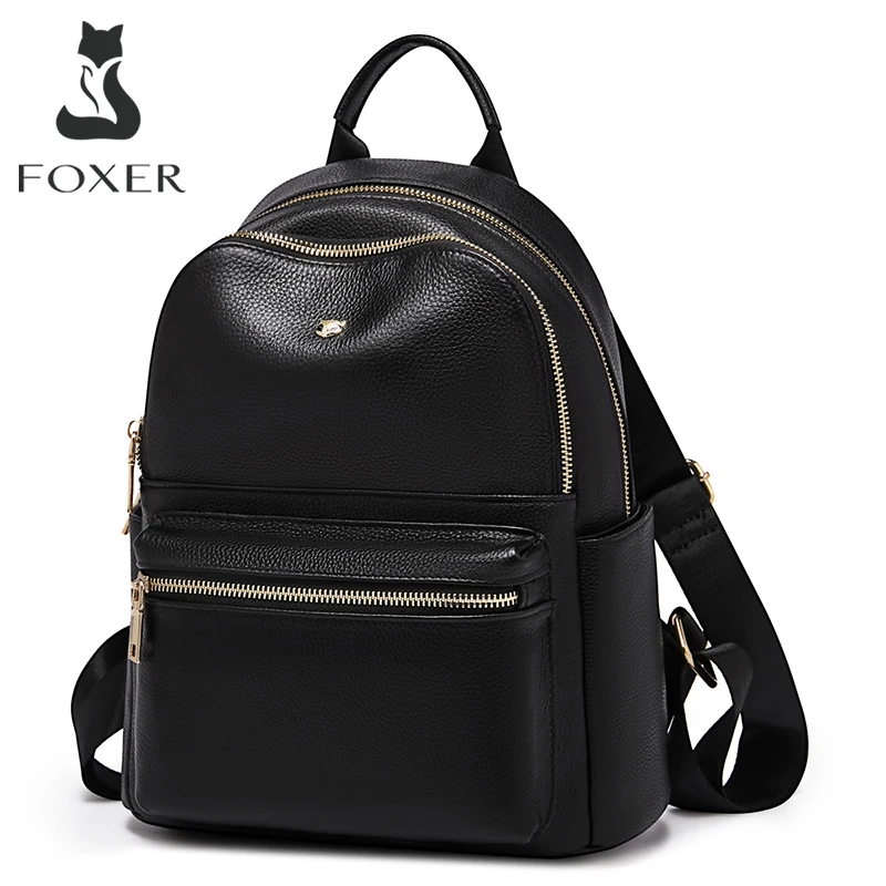 FOXER Brand Genuine Leather Women's Backpack 2026 Fashion Female Travel Shoulder Bag Large Capacity Waterproof Backpack