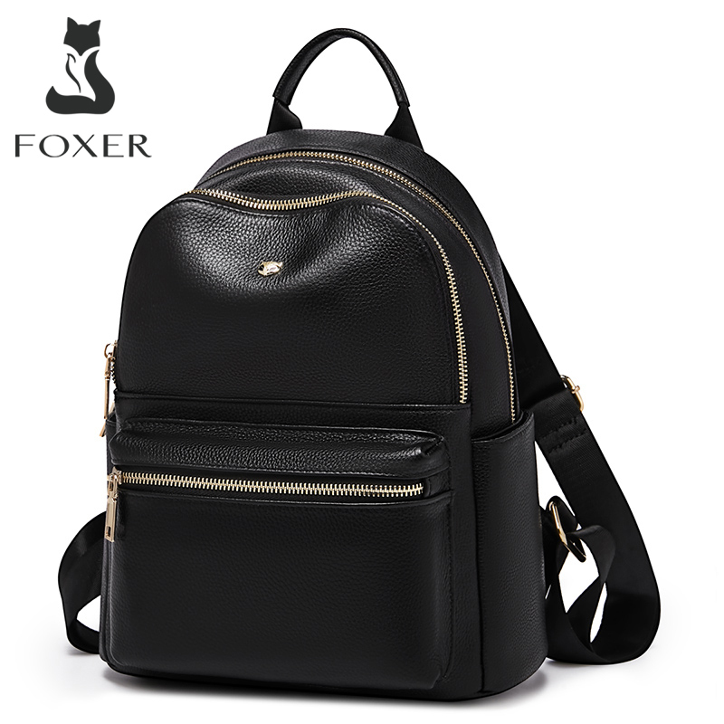  FOXER Brand Genuine Leather Women's Backpack 2026 Fashion Female Travel Shoulder Bag Large Capacity Waterproof Backpack