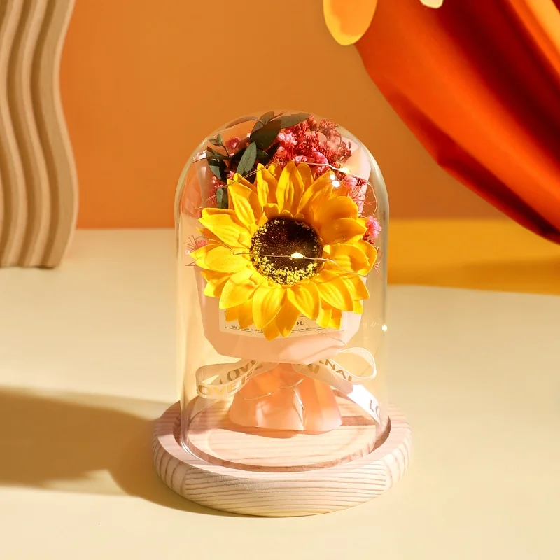 

2024 sunflower dry flower glass cover simulated women soap girlfriend birthday gift spa wedding gifts for guests party favors