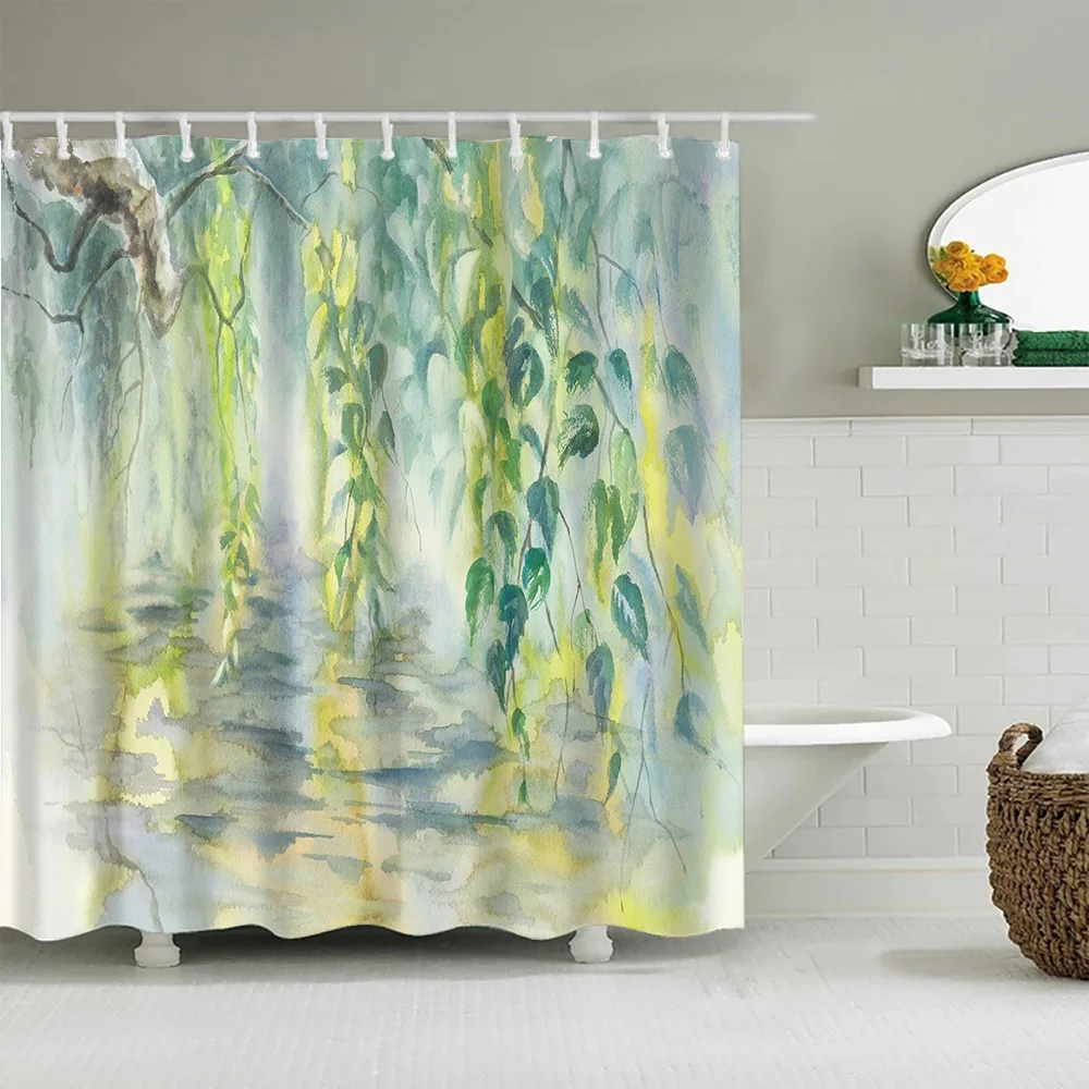 Colored Oil Painting Artistic Printing Shower Curtain Dry Wet Separation Bathroom Partition Curtain Waterproof Shower Curtain