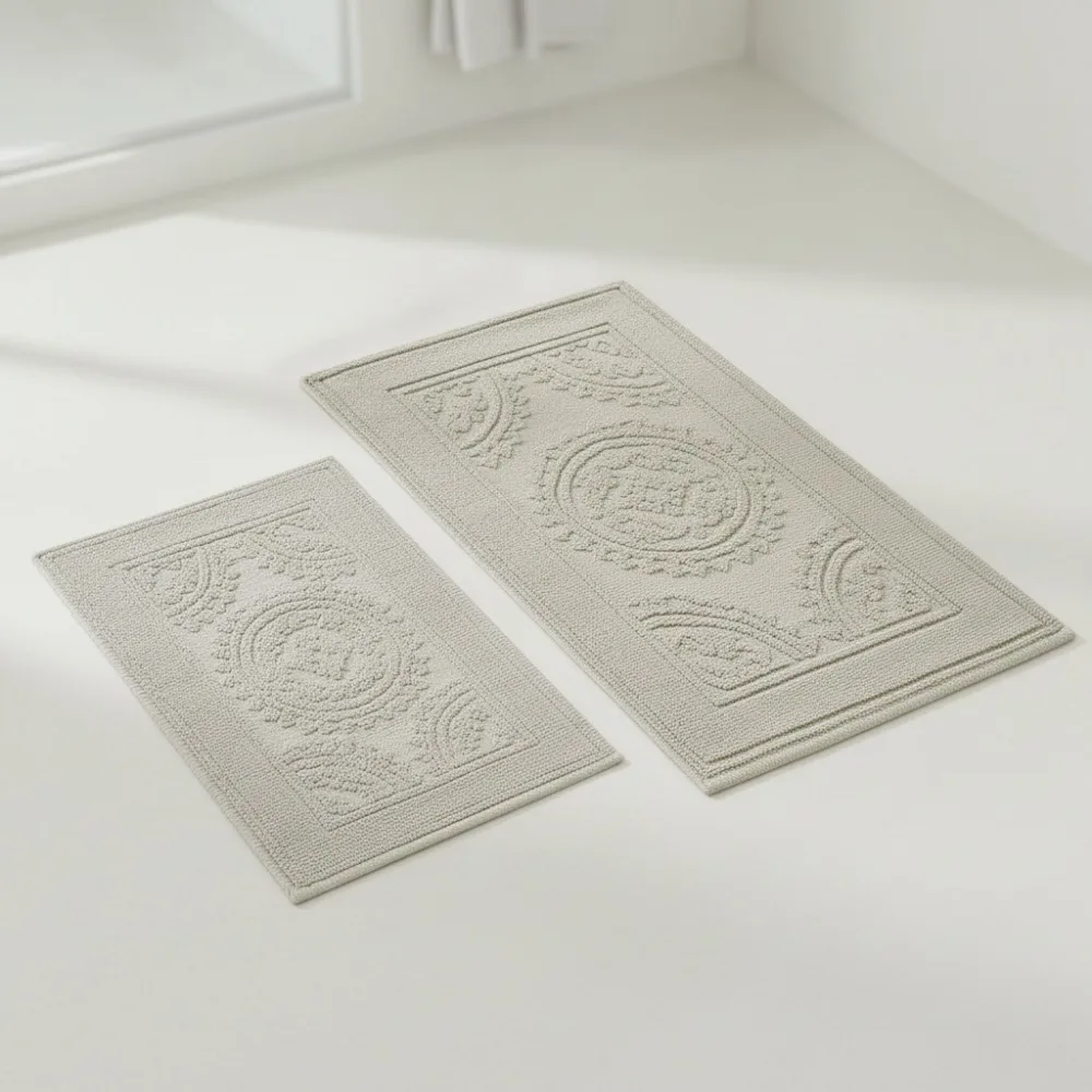 

Stonewashed Cotton Bath Rug Set 2-Piece Taupe Gray Non-Slip Soft Absorbent for Modern Bathroom Decor