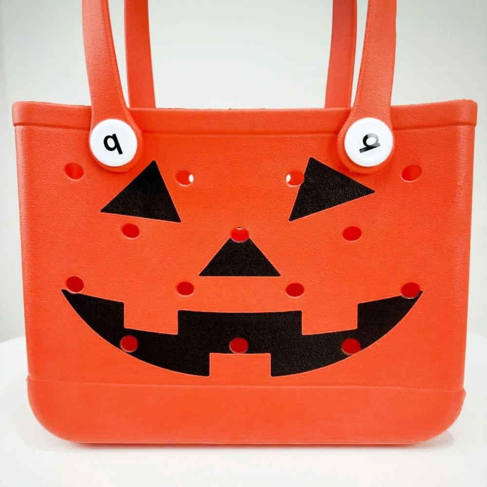 Halloween Pumpkin Tote Bag EVA Bogg Bag For Summer Beach Waterproof Reusable Orange Bag Best Gift For Friends