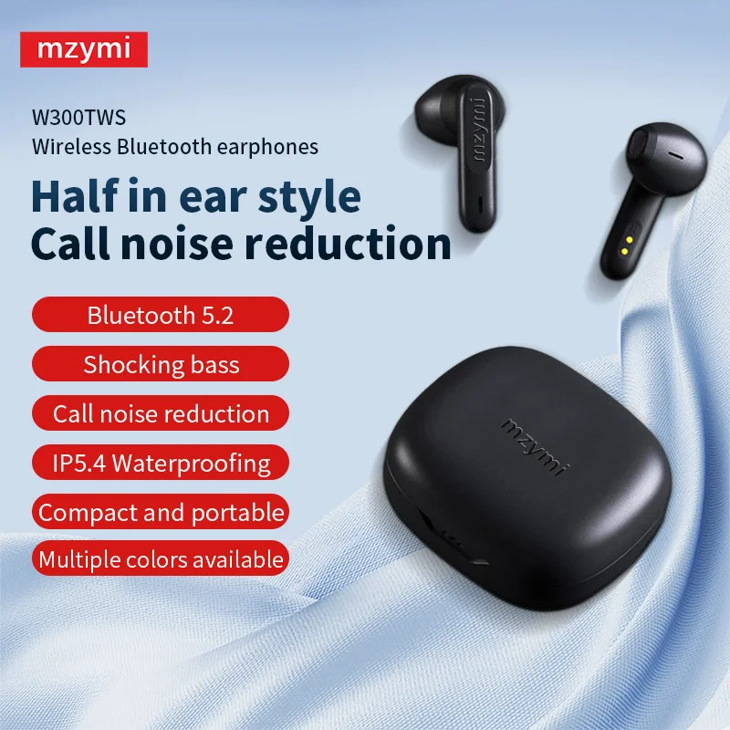 mzymi W300 Bluetooth Headphones ANC Wireless Earbuds In-Ear Stereo Earphones Waterproof Sports Headest Touch Control Wiht Mic