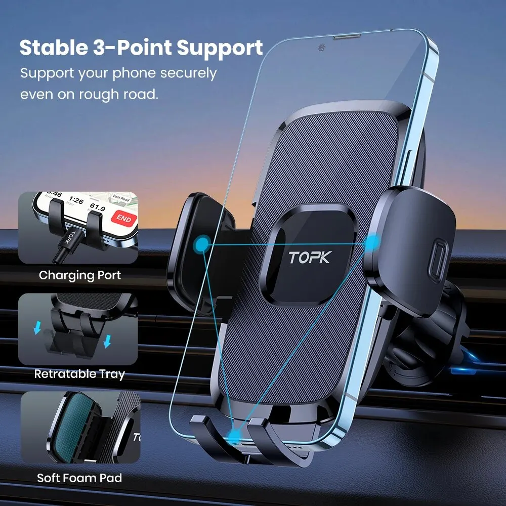 TOPK Car Phone Holder Mount for Car Air Vent Universal Hands Free Automobile Cell Phone Holder Fit for iPhone Smartphone