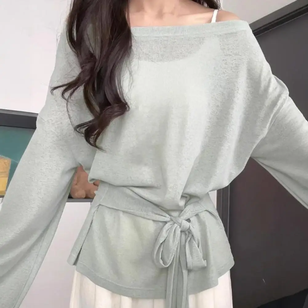 UV Protection Blouse Summer Blouse Slope Collar Long Sleeve Lace-up Waist Sun Protection Cover-Up Soft Stretchy Outdoor Tops Cas