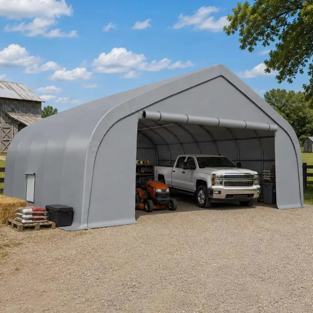 20x20 Reinforced Heavy Duty Carport, Galvanized Steel Frame with Through-Bolt Reinforcement Garage Shelter and Outdoor, Custom