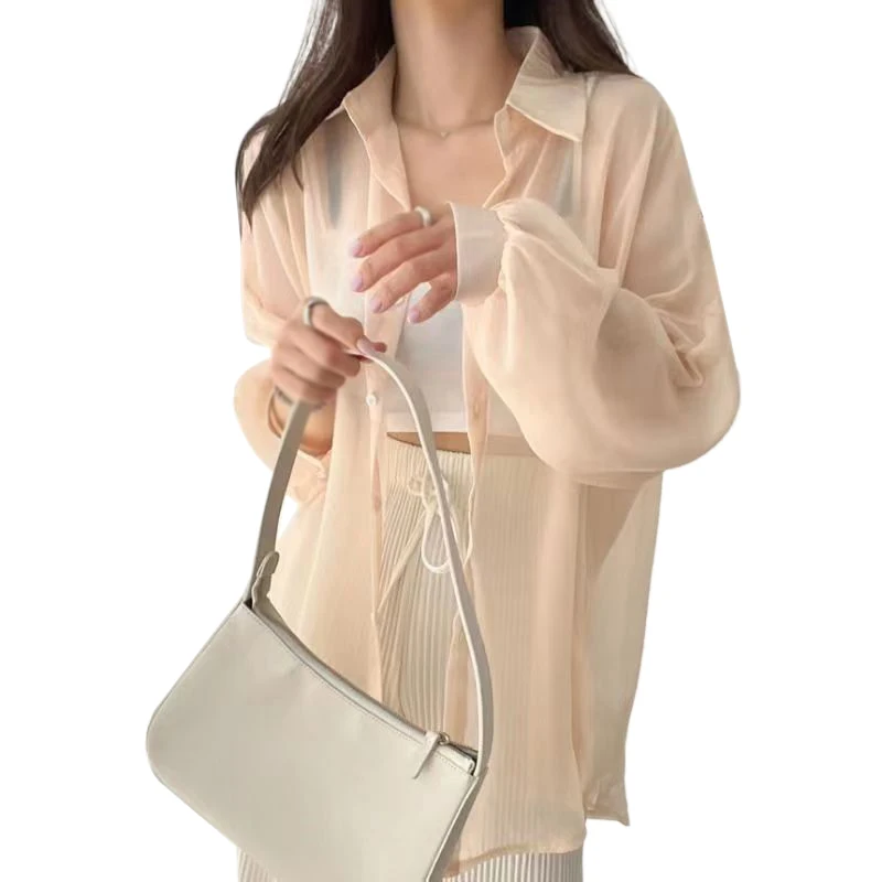 

Thin shirt Women's sun protection shirt Air-conditioned shirt Women's top Solid color Single breasted Long sleeves