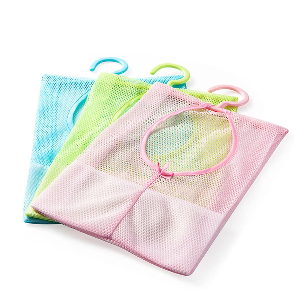 Mesh Clothesline Bag Hanging Organizer for Door Back Bathroom Kitchen Home Storage Drying Socks Underwear Pink