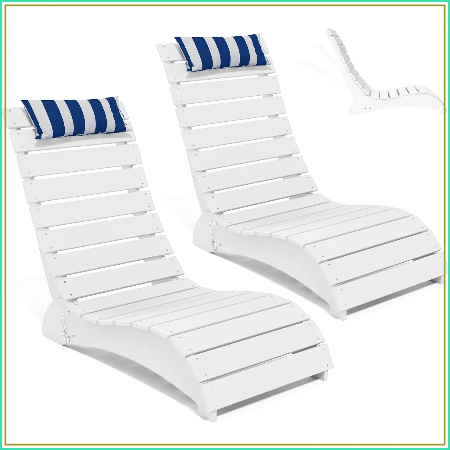 Factory Direct 2026 HDPE Pool Lounge Chairs Set of 2, Adjustable Chaise with Headrest, Fade-Resistant for Poolside, White