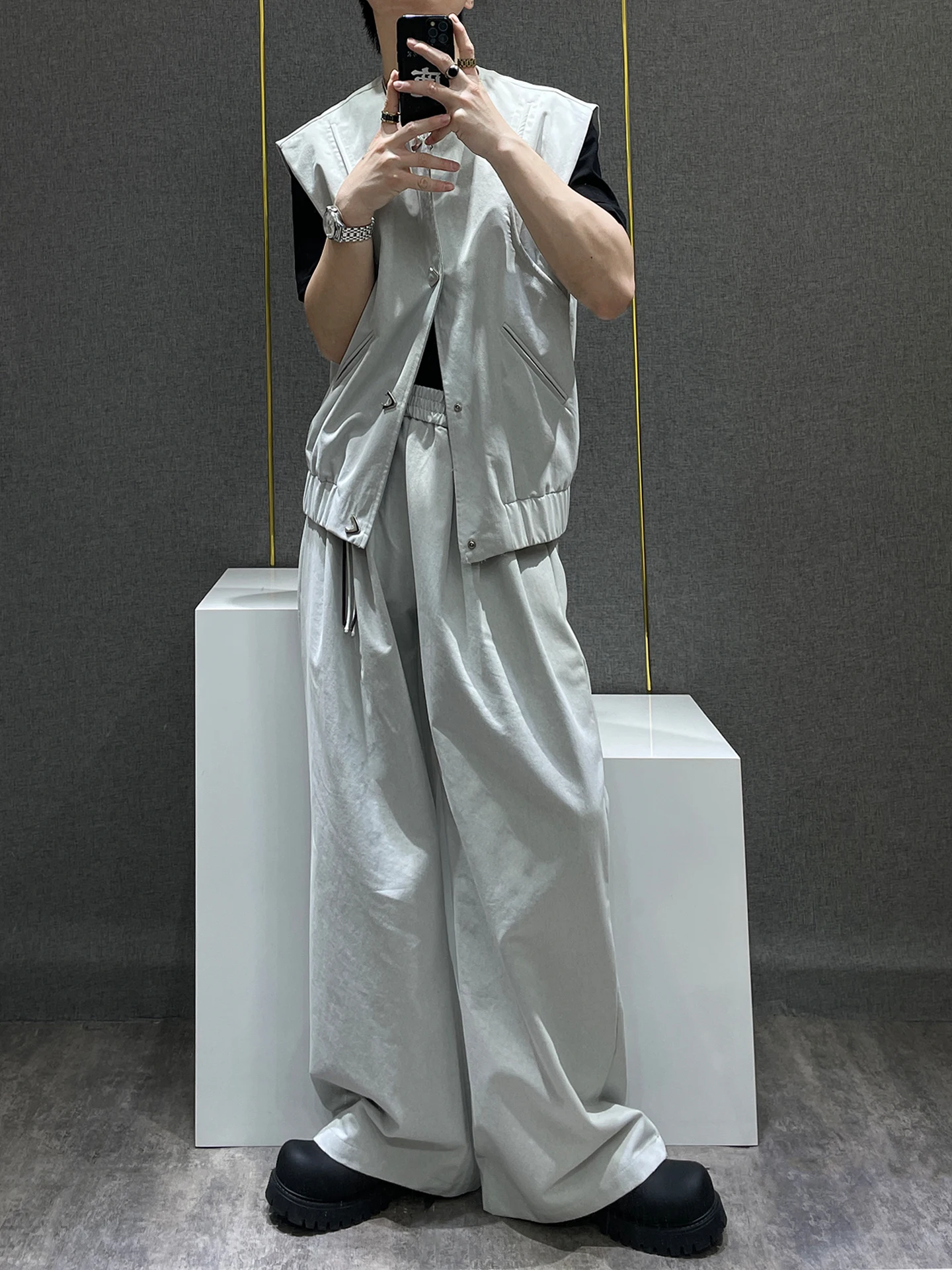 

Men's Casual Svel Vest Set Summer New Sle Wide Leg Pants Two Piece Suit Youth Faion Outerwear Comfortable Breathable