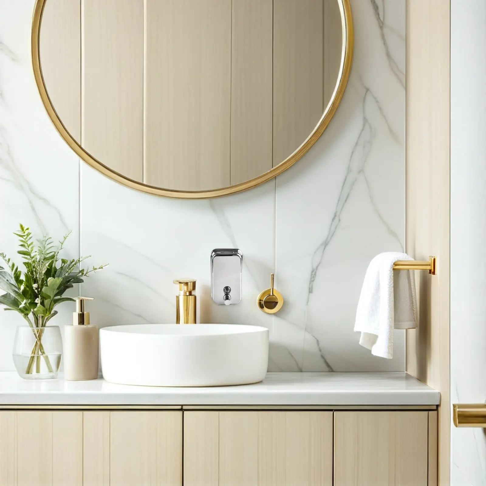 

1Pcs Hand Press Soap Dispenser Wall Mounted Stainless Steel Bathroom Shower Storage Large Capacity Hotel Home Use
