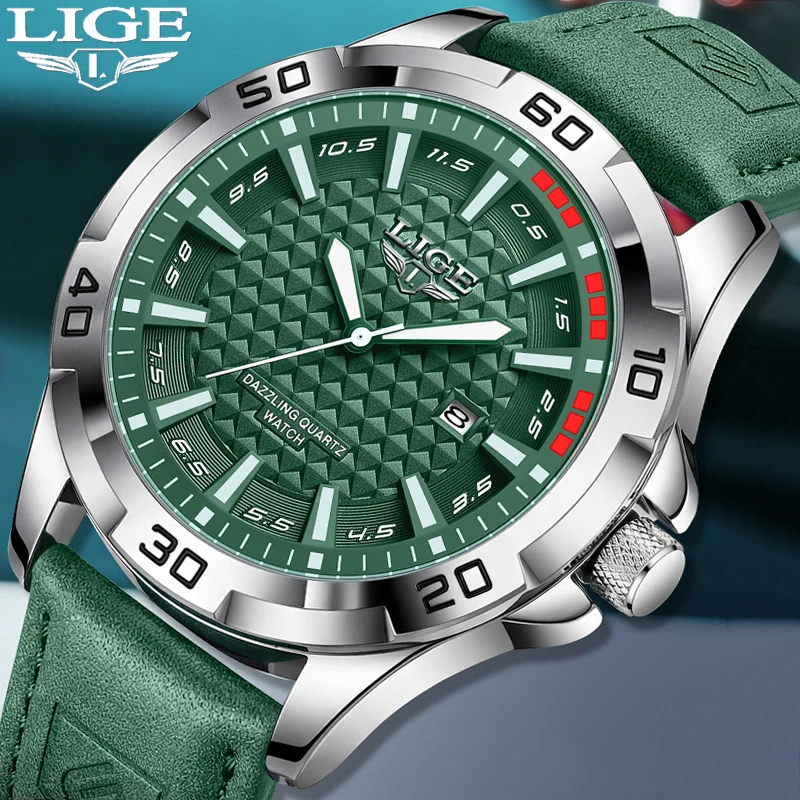 

LIGE Business Leather Watch For Men Casual Sports Military Calendar Men's Quartz Wristwatch Waterproof Luminous Chronograph Male