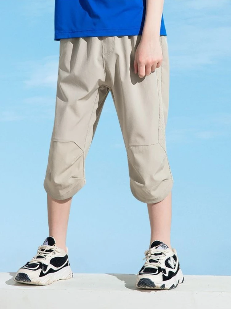New Boys Quick Dry Capri Pants Summer Lightweight Breathable Kids Cropped Trousers Casual Sports Shorts