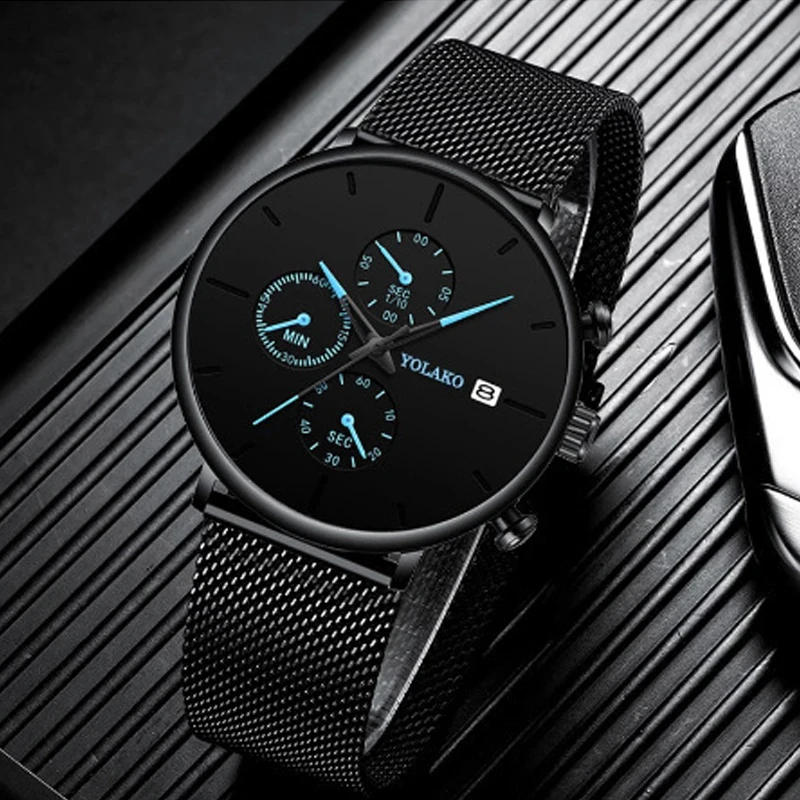 

Мужские часы с легким роскошным стальным ремешком и простым и элегантным, в стиле ретро и элит. Для поездок на работу.