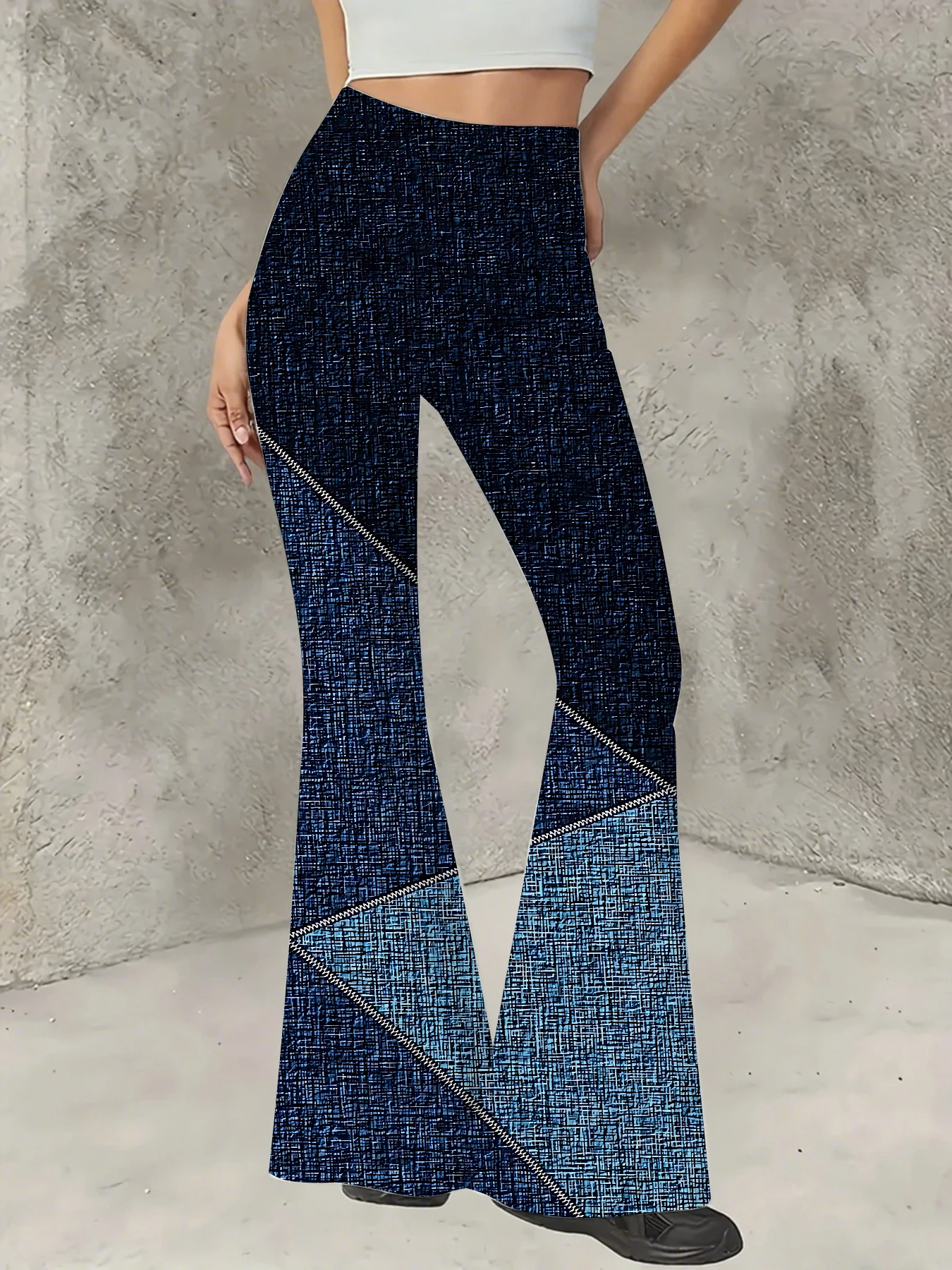 

Y2K Graphic Print Flare Pants Women High Waist Knit Bell Bottom Trousers