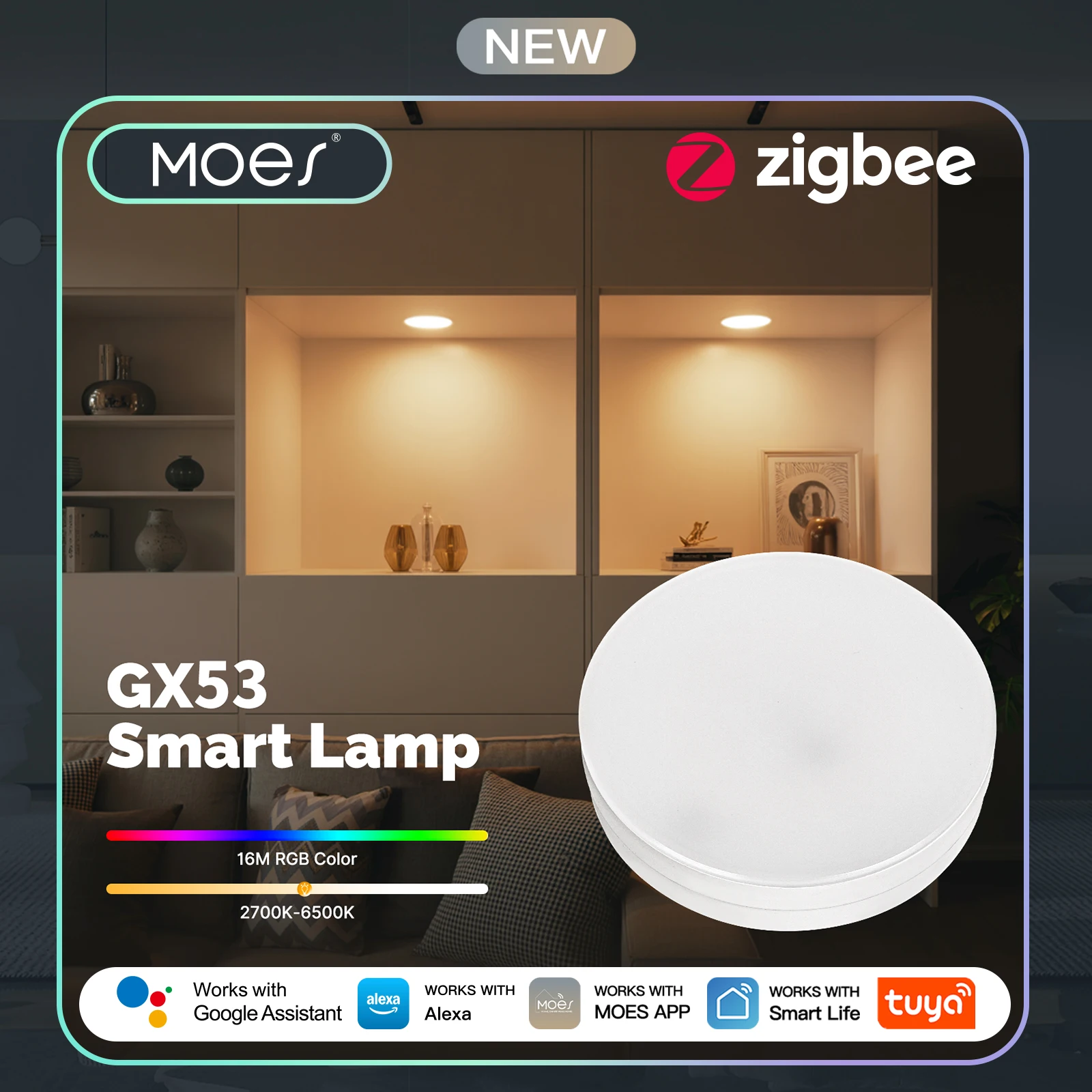 MOES Tuya ZigBee Smart LED Lamp GX53 Light Bulb Color Changing Dimmabl Music Sync Restaurant Cabinet Work With Alexa Google Home