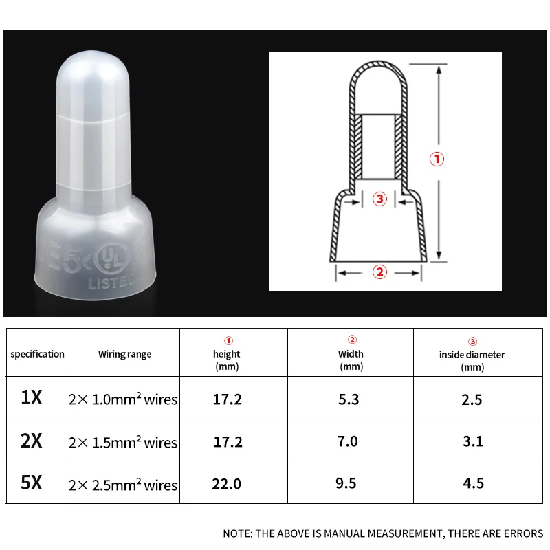 CE-1X CE-2X CE-5X Closed End Crimp Caps Electrical Wire Cable Closed Line Cap Terminal cable Connector Set AWG 12-10 16-14 22-16