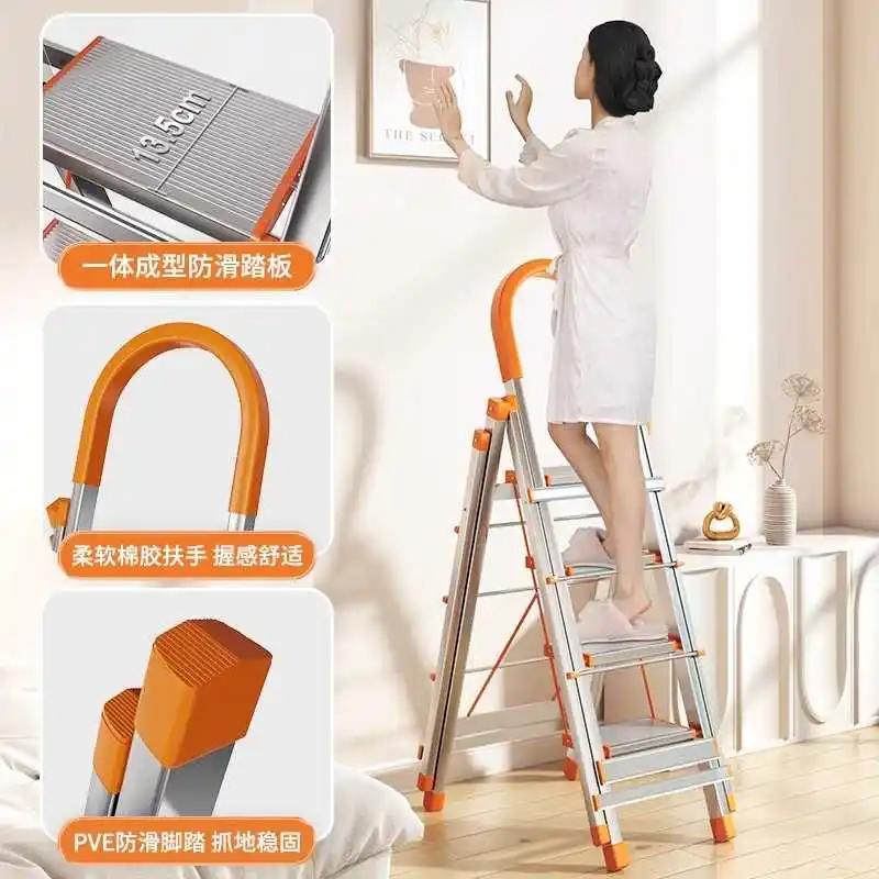 Household Floor Retractable Clothes Hanger Indoor Folding Aluminum Alloy Ladder Thickened Coat Rack Simple Home Furniture Gold