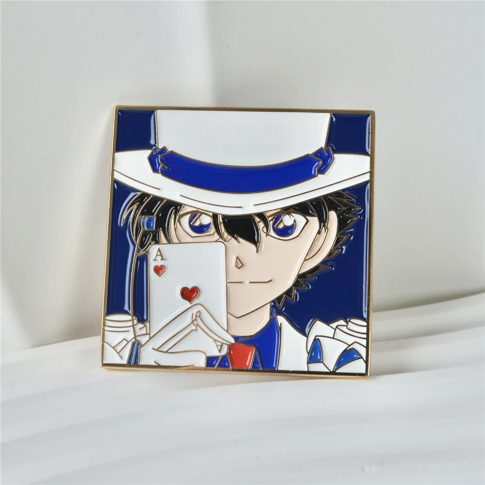 45mm Anime Detective Conan Case Closed Kid the Phantom Thief Kaitou Kiddo Cosplay Costumes Metal Badge Pin Brooch Prop Xmas Gift