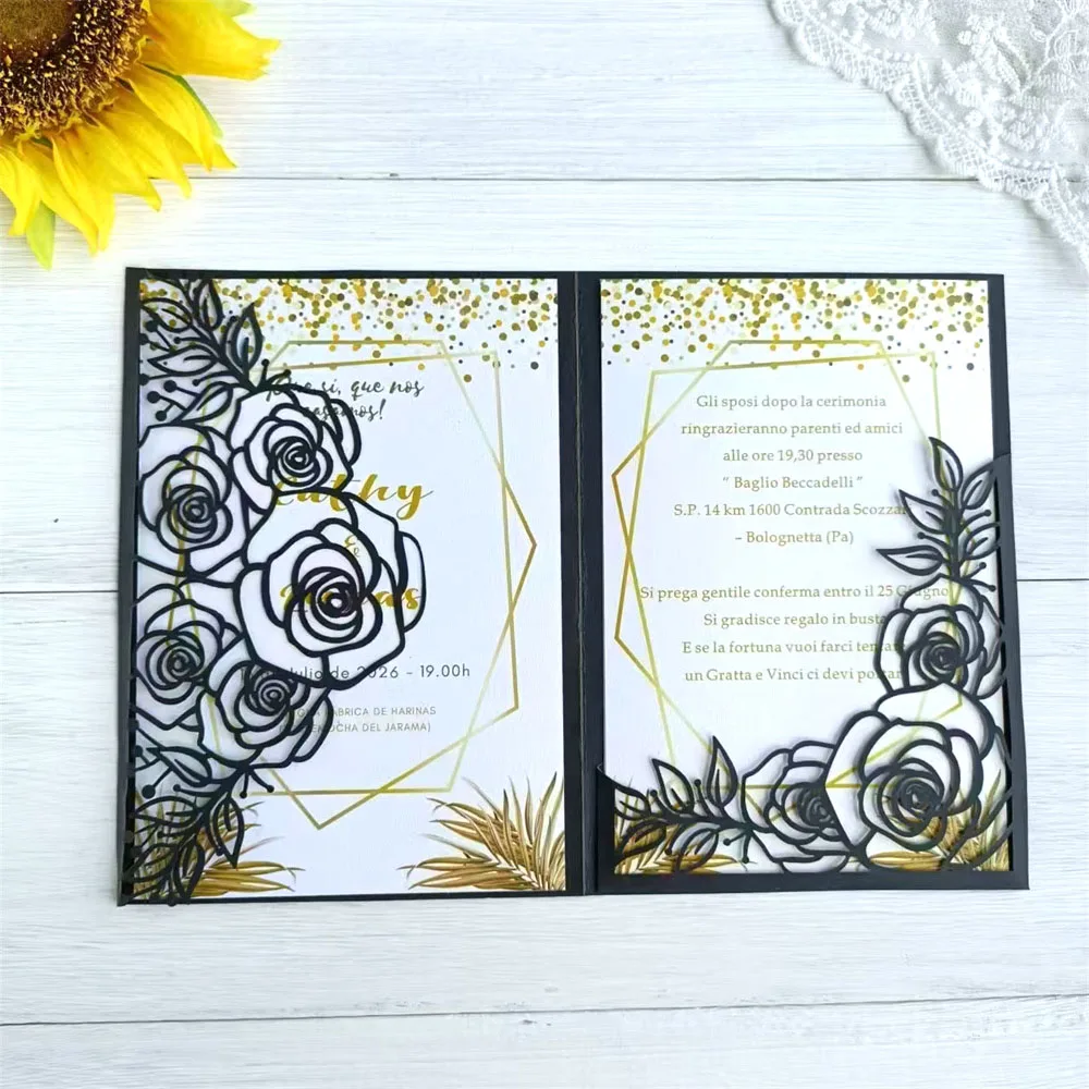 

Floral Laser Invitation Cards Folder For Wedding Engagement Birthday Housewarming Invite Pocket Envelope 50pcs