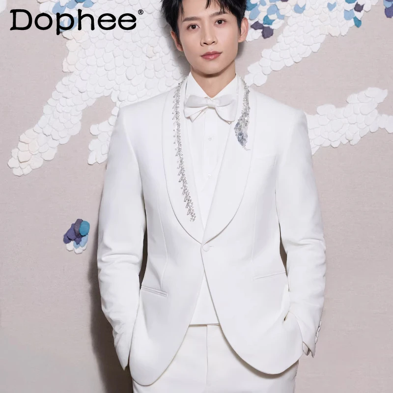 

Fashion Suit Jackets Men's 2026 Spring New Hand Embroidered Beaded Outwear Blazers Male Long Sleeve Solid Color Tailored Coats