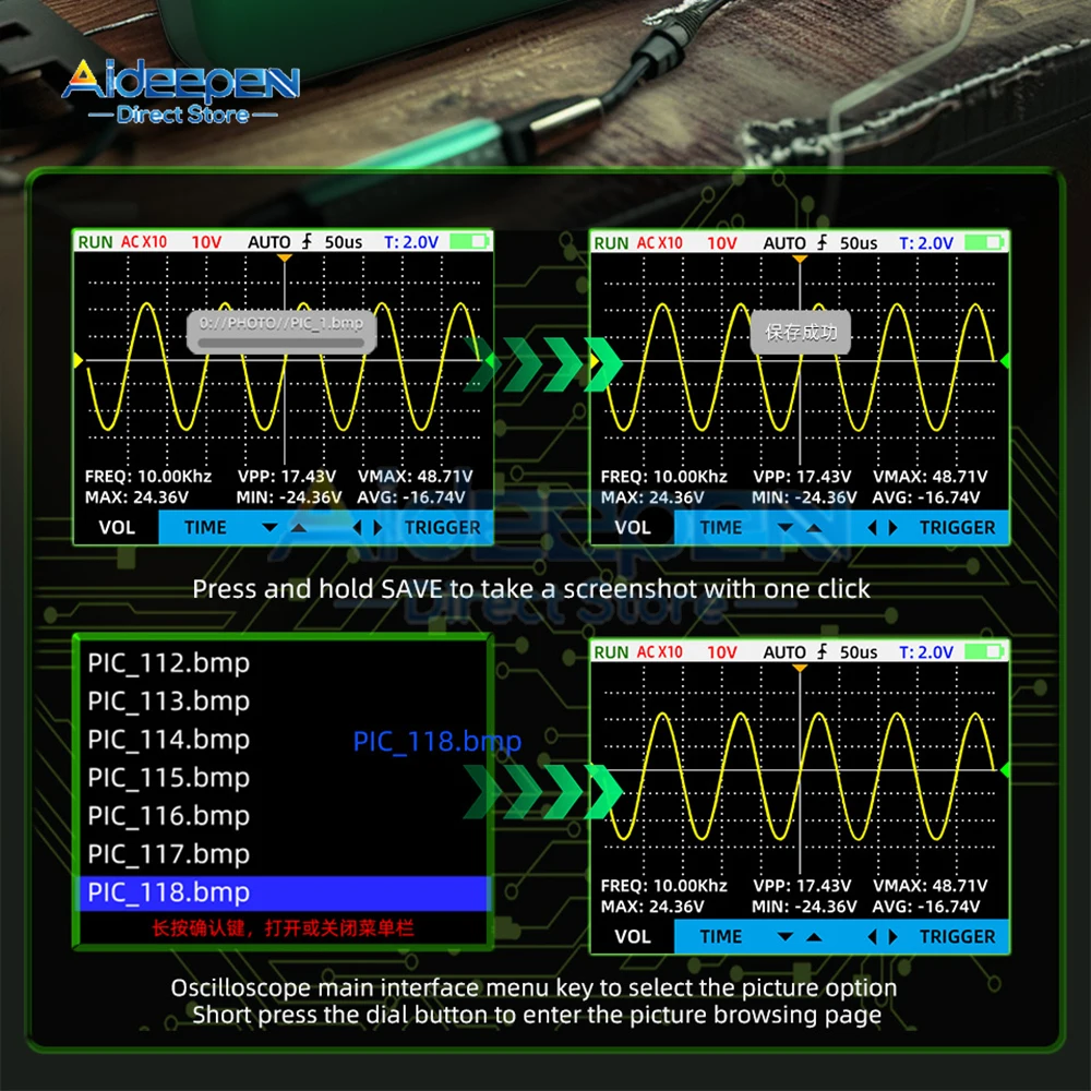 OT2 2.8inch TFT 48MSa/s 10MHz Professional Digital Oscilloscope Laboratory Electrical Repair Auto Handheld Portable Oscilloscope