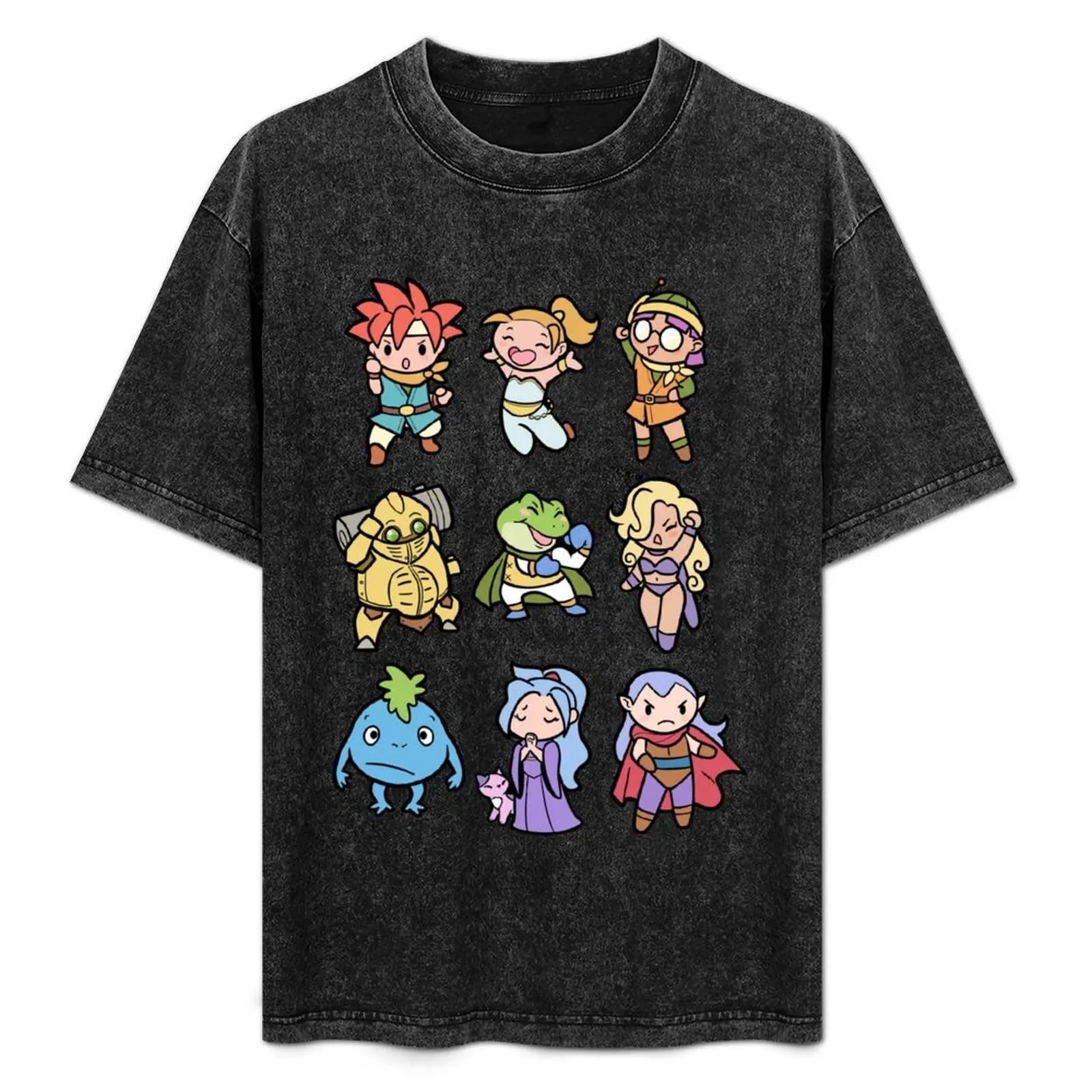 Chrono Trigger - Camiseta quadrada com 9 personagens, design simples e básico, camisa de manga curta