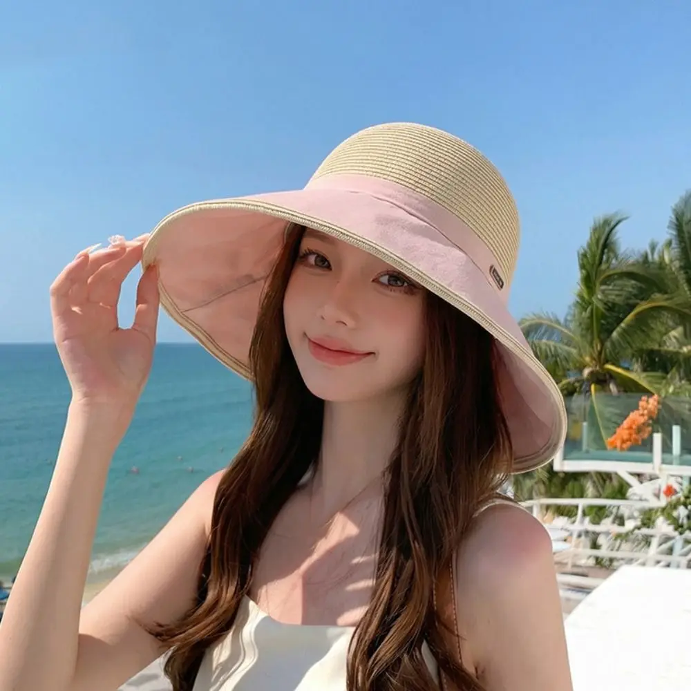 

Elegant Large Bow Women Sun Hat Wide Brim Bowknot Straw Hat Weave Breathable Bow Fisherman Hat Riding