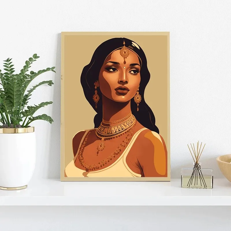 جنوب آسيا الهندي النساء السود المشارك فتاة التاميل الحد الأدنى الرسم على لوحات القماش الجدارية الملصقات لغرفة المعيشة ديكور المنزل الحديث #2