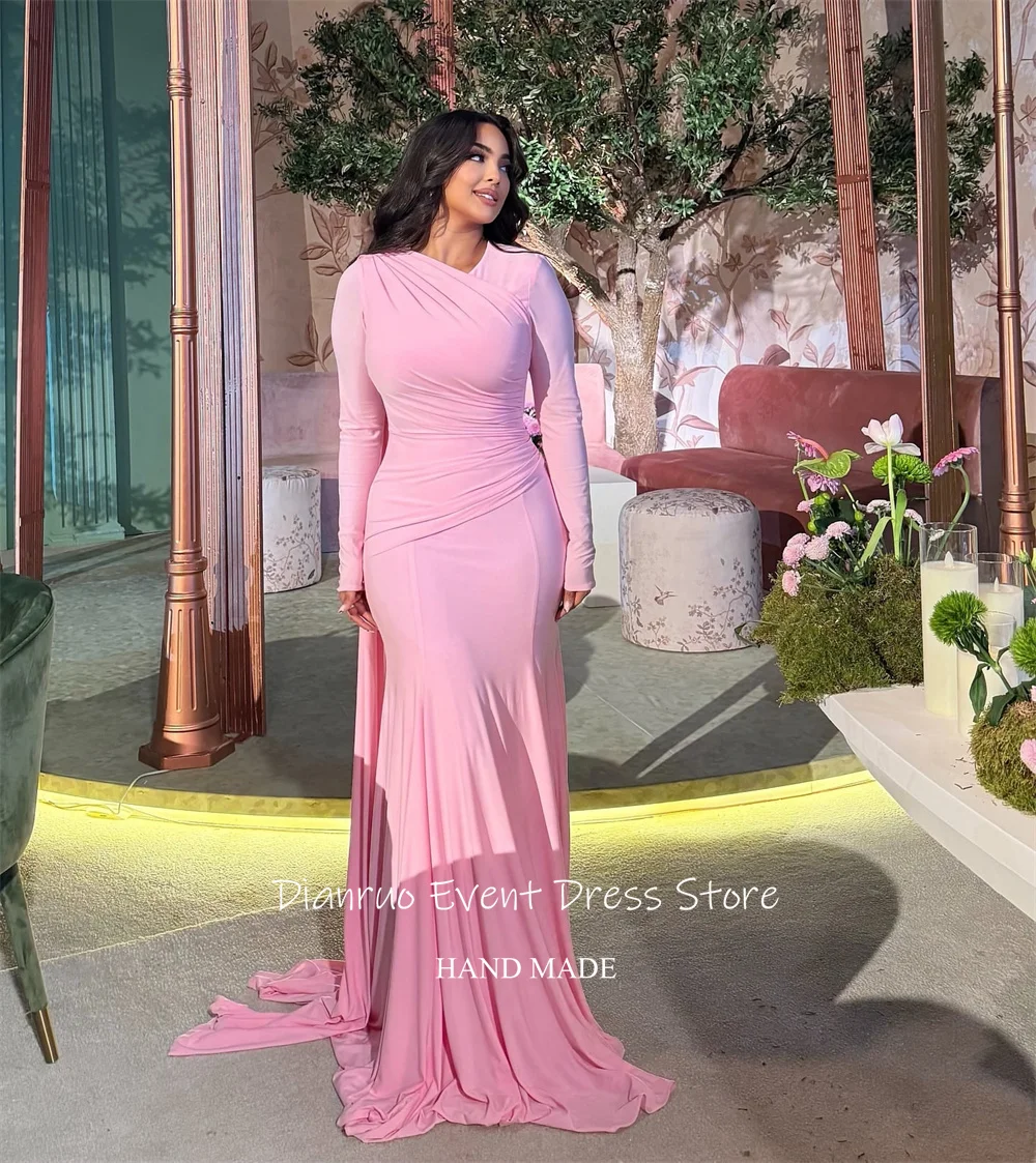 Dianruo Русалка розовые вечерние платья с асимметричным рюшами и узором для выпускного вечера плиссированные платья высокого качества в Саудовской Аравии по индивидуальному заказу
