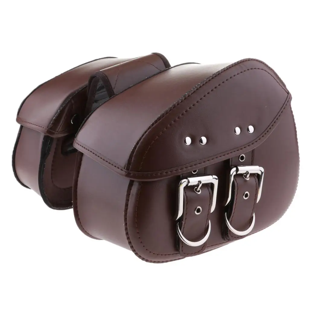 Scratch Resistance Motorcycle Brown Leather Rider Saddle Bag Two