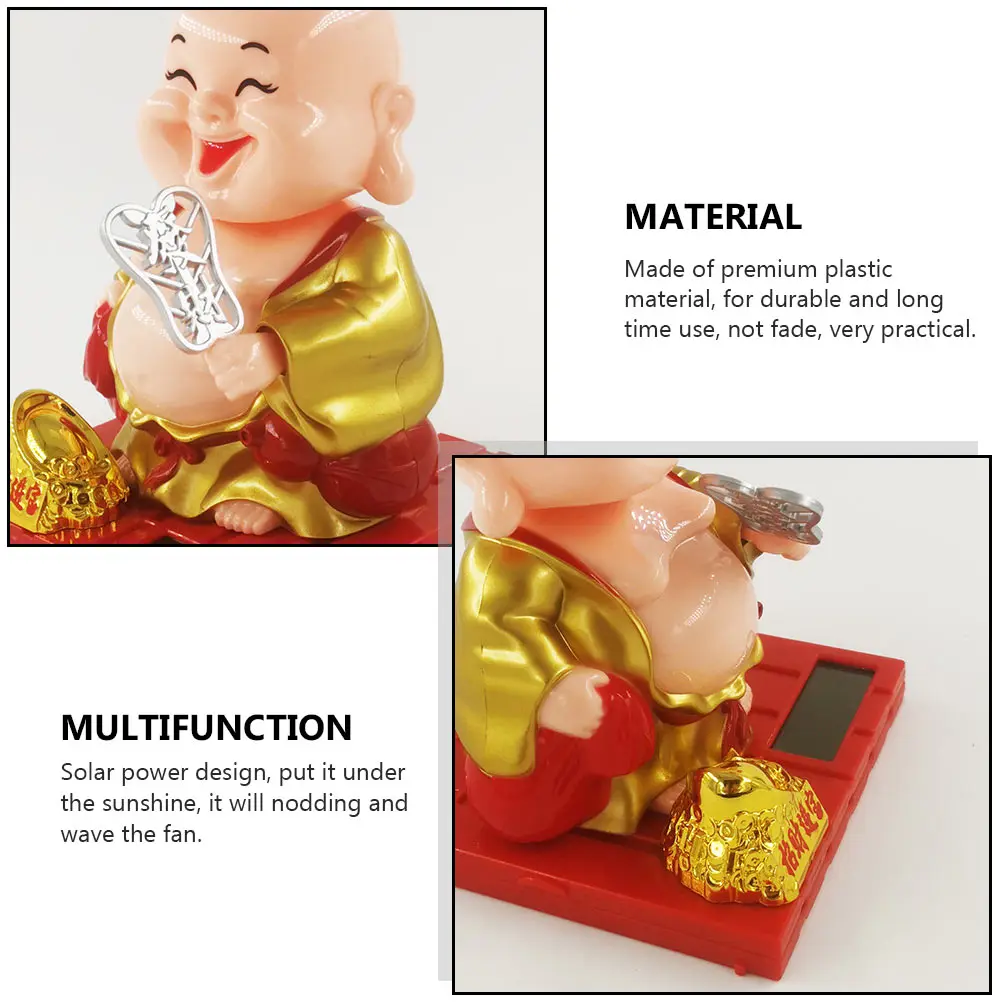 

Solar Fan Nodding Maitreya Buddha Statue Desktop Car Ornament Indoor Garden Decor Plastic Material Long Use Non Fading Practical