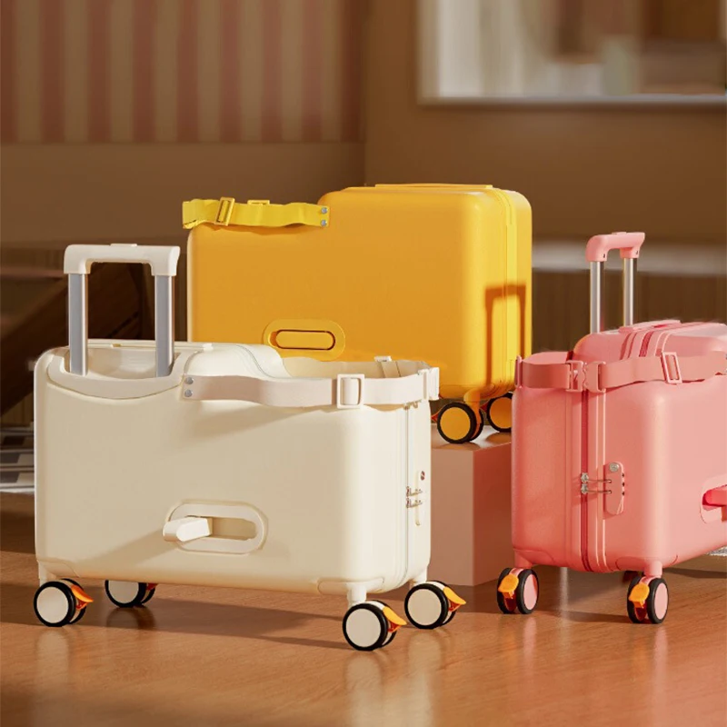 Enlarged Children's Luggage Can be Mounted and Traveled 18 inch Carry-on Wooden Horse Rod Box Upgraded Universal Brake Wheels