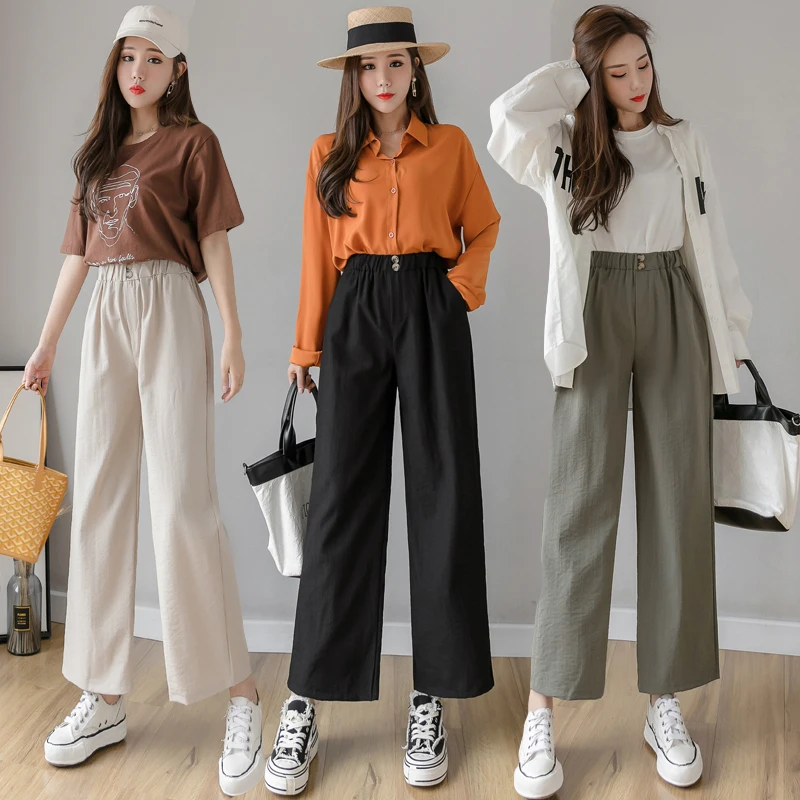 High Waist Wide Leg Pants Women's Casual Loose Fit Straight Cut Spring Autumn New Sle Junior High School Students Faionable