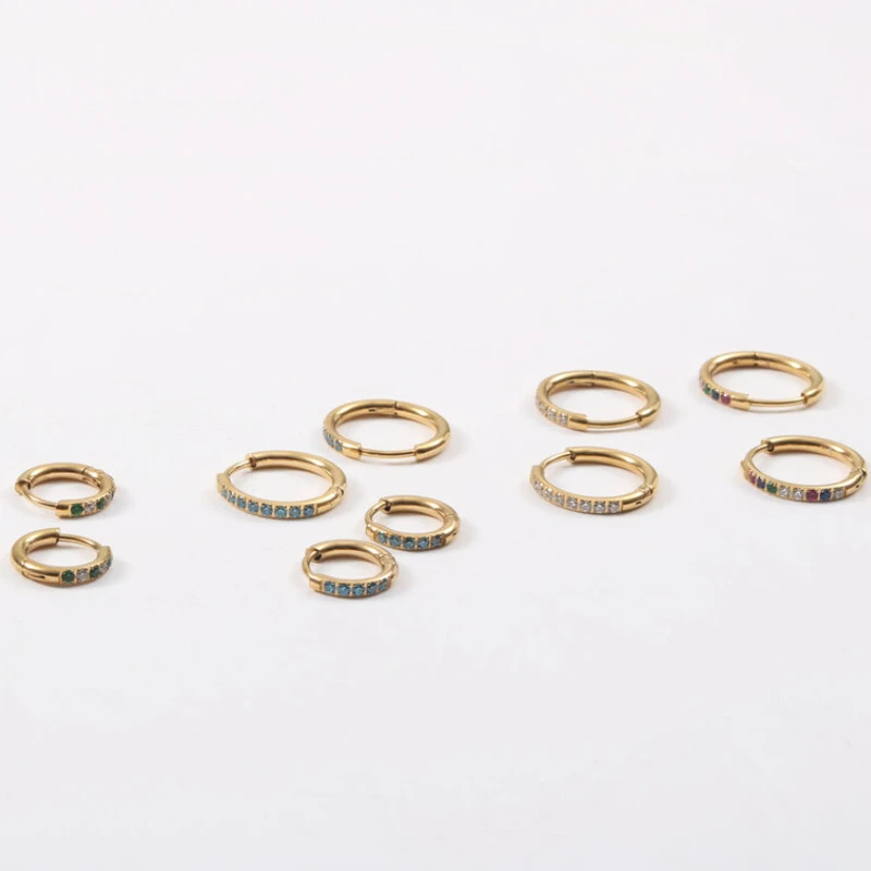 

Hot Sale High End PVD Colorful Zircon Hoop Earring For Women Girl Vintage Gold Color Earring Waterproof Jewelry Birthday Gifts