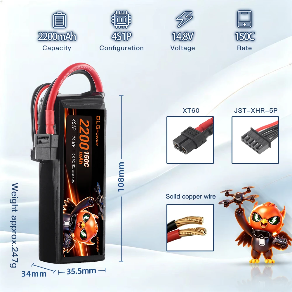 4S Lipo Battery 14.8V 2200mAh 150C XT60 Plug Batteries For RC Helicopter Model Toy Aircraft Boat Car Quadcopter FPV Racing Drone