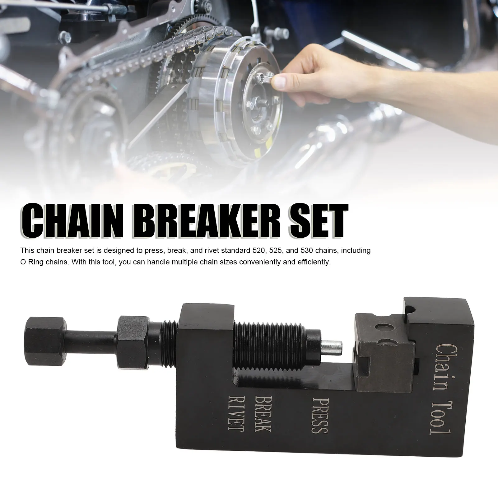 

Chain Breaker Set Easy Storage Metal Chain Cutter and Riveting for Motorcycle ATV 520 525 530 Standard and O Ring Chain